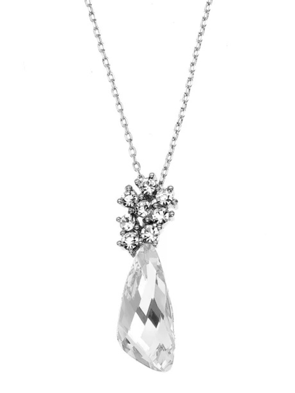 X & O Rhodium Plated Comet Necklace with Clear Swarvoski Crystal